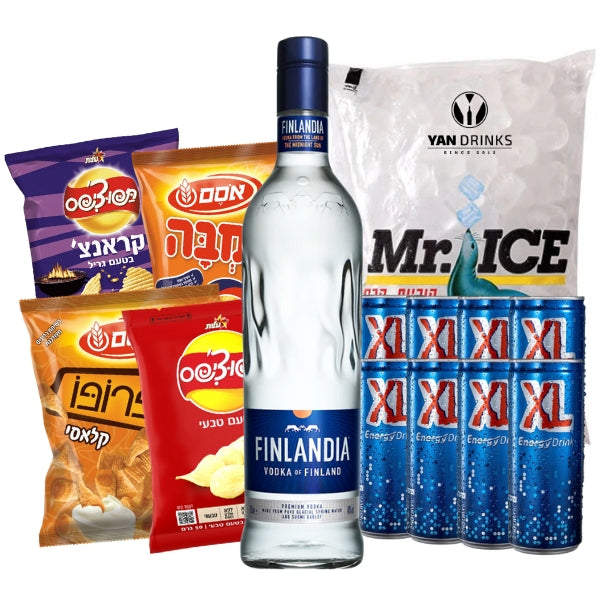 מארז פינלנדיה 700 מ״ל | 8 פחיות אקסל | שקית קרח 2 ק״ג | 3 חטיפים