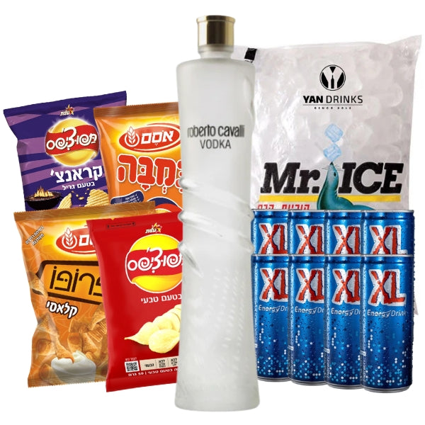רוברטו קוואלי 1 ליטר | 8 פחיות אקסל | שקית קרח 2 ק״ג | 3 חטיפים