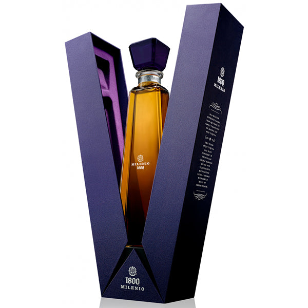 בקבוק טקילה יוקרתי 1800 מילניו 700 מ''ל באריזת מתנה אלגנטית כחולה וסגולה