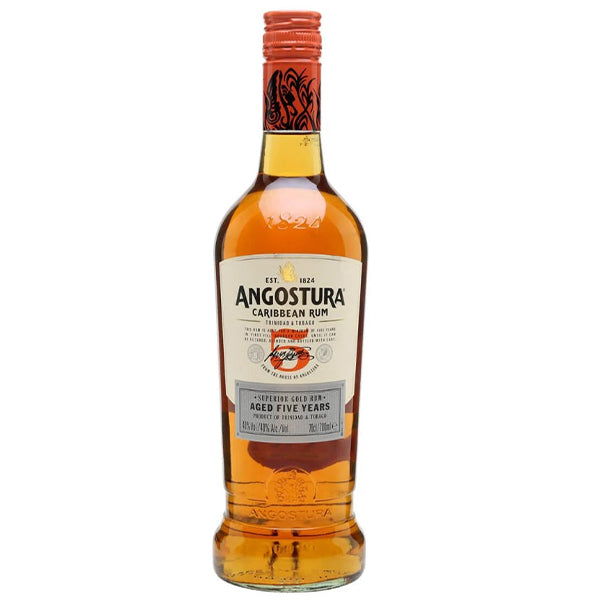 בקבוק אנגוסטורה רום 5 שנים בנפח 700 מ''ל מהקריביים עם תווית 'AGED FIVE YEARS'