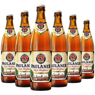 שישיית פאולנר בירת חיטה 500 מ''ל בקבוקי בירה בלוגו פאולנר