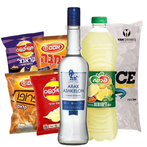 מארז ערק אשקלון 700 מ"ל | שקית קרח | 1 לימונענע | 3 חטיפים