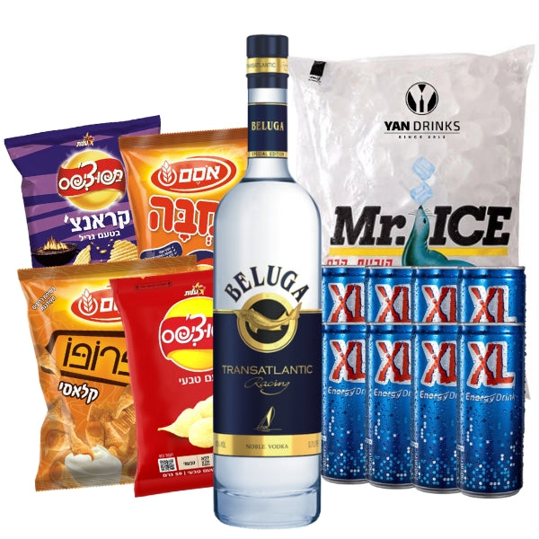 מארז בלוגה טראנס אטלנטיק 1 ליטר | 8 פחיות אקסל | שקית קרח 2 ק"ג | 3 חטיפים