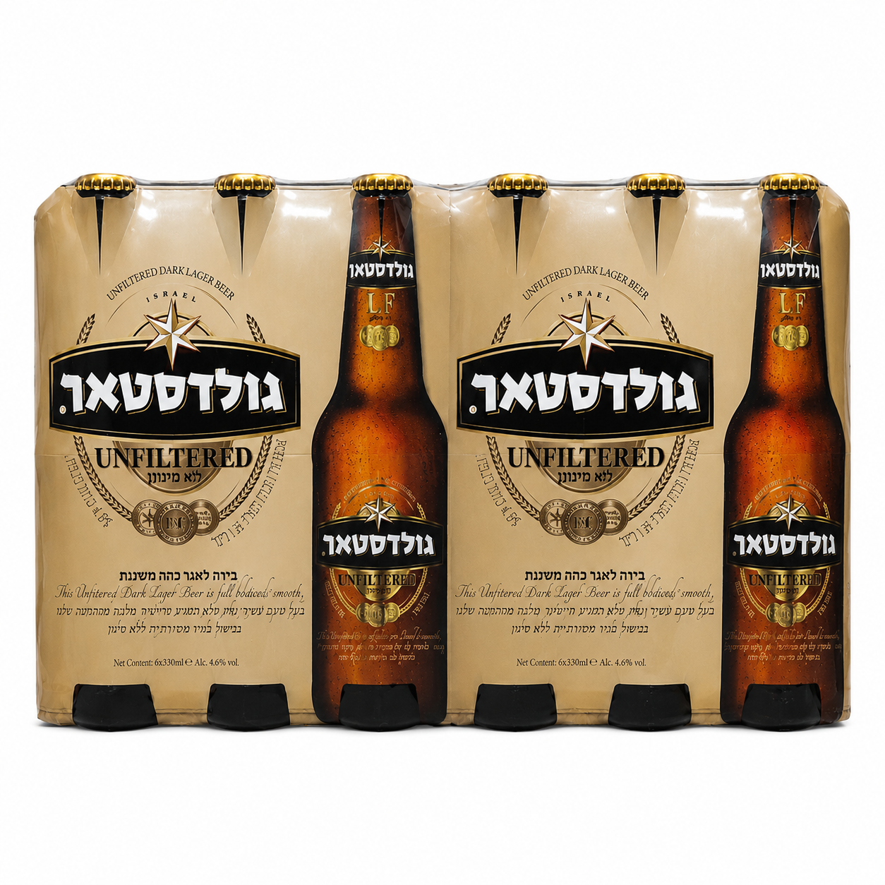 ארגז בירה גולדסטאר לא מסוננת 330 מ"ל 24 יחידות
