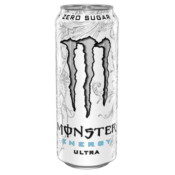 ארגז פחית מונסטר אולטרה 500 מ'ל 24 יח' משקאות קלים ללא סוכר עיצוב סליגרפי שחור-לבן
