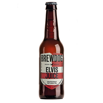 בקבוק בירה ברודוג אלביס ג'וס עם תווית שחורה לבנה וכתומה 330 מ''ל