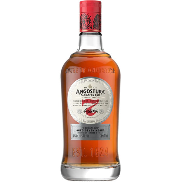 בקבוק אנגוסטורה רום 7 שנים 700 מ''ל ממותג 'House of Angostura' עם תווית המרכזית מהאיים הקריביים