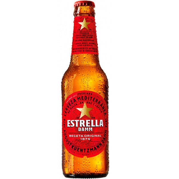 בקבוק בירה אסטרלה דאם 330 מ''ל עם טפטופי מים מתכון משנת 1876 תווית אדום זהב ולבן