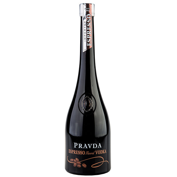 בקבוק וודקה פרבדה אספרסו 700 מ''ל בעיצוב שחור וכתום על רקע קפה אידיאלי לחתונות ואירועים