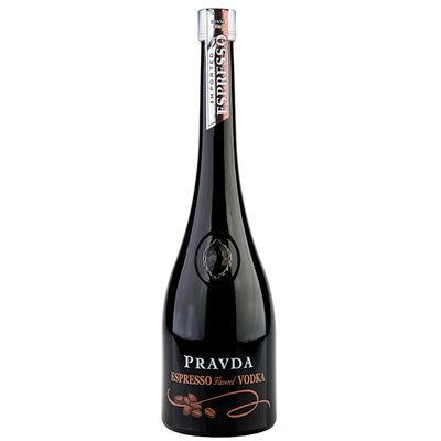 בקבוק וודקה פרבדה אספרסו 700 מ''ל בעיצוב שחור וכתום על רקע קפה אידיאלי לחתונות ואירועים
