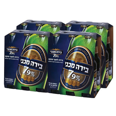 שישייה בירה מכבי לאגר חזקה 7.9% באריזה כחולה ושחורה 330 מ''ל 24 יח'
