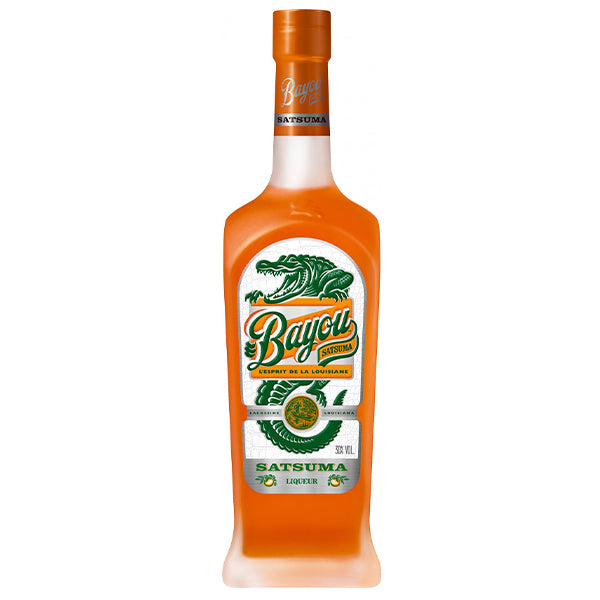בקבוק תכול של באיו ליקר סאטסומה 700 מ''ל עיצוב כתום-ירוק Liqueur de Louisiana