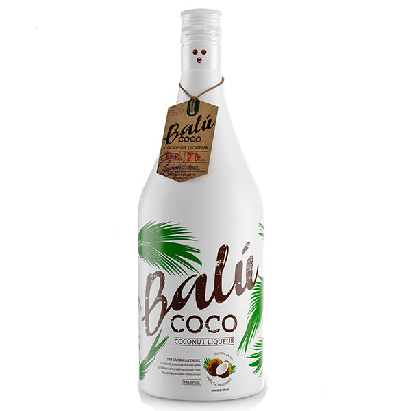 בקבוק ליקר באלו קוקוס 1 ליטר עיצוב טבעי עם עלי דקל ירוקים