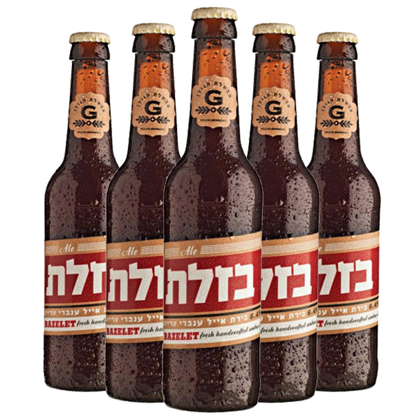 שישיית בירה בזלת אייל ענברי 330 מ''ל מבשלת הגולן בקבוקים בגווני חום-אדום עם לוגו G