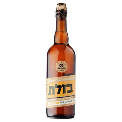 בזלת לאגר בהירה 750 מ''ל - בירה כהה מבשלת הגולן תווית ענבר-שחור פקק קראון