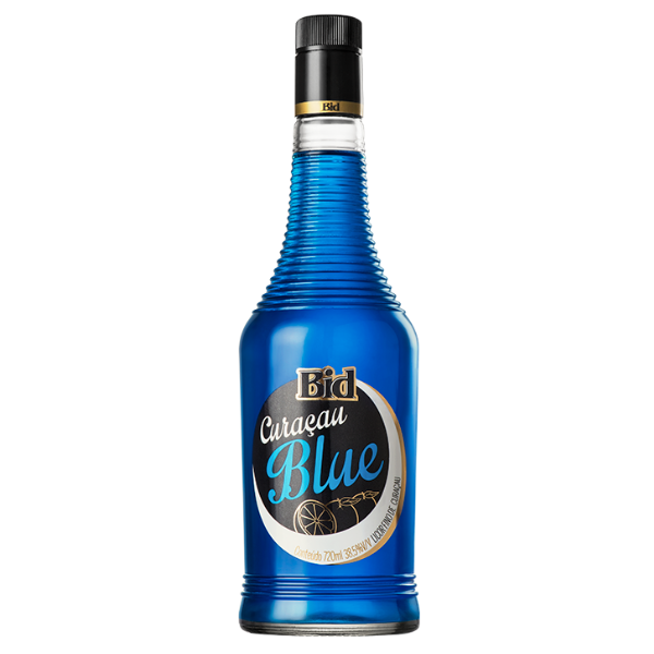 בקבוק ליקר ביד בלו קירסאו 720 מ''ל בעיצוב מודרני עם ריבוד ולוגו יוקרתי