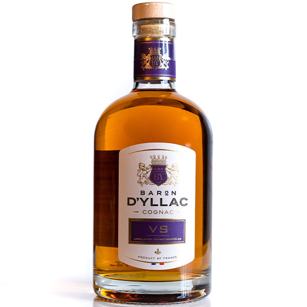 בקבוק קוניאק ברון דילאק VS 700 מ''ל תווית אלגנטית לבן סגול מוצר איכותי מצרפת