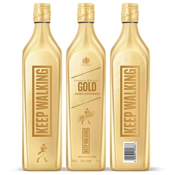 שלוש בקבוקי וויסקי ג'וני ווקר גולד לייבל 'מצופה זהב' 700 מ''ל ויסקי בעיצוב זהב מהדורת יובל '200 YEARS'