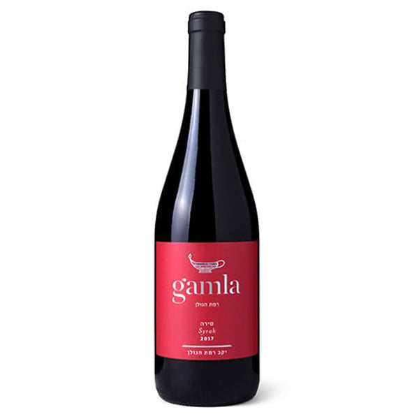 בקבוק גמלא סירה 750 מ''ל יין אדום תווית ורודה אלגנטית רמת הגולן