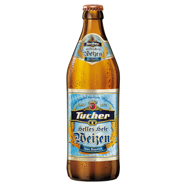 ארגז בירה טוכר וויס 500 מ''ל 20 יח' בקבוק זכוכית חום עם טיפות טל ותווית תכלת עם פרטים זהובים