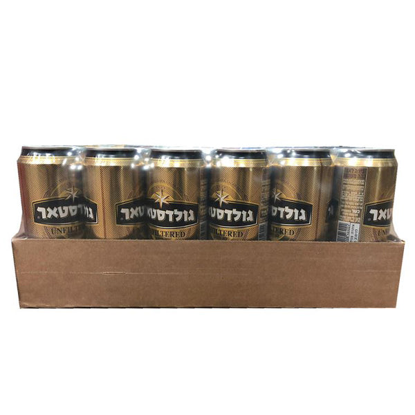 ארגז בירה פחית גולדסטאר לא מסונן 500 מ''ל עיצוב זהב ושחור חוויה איכותית