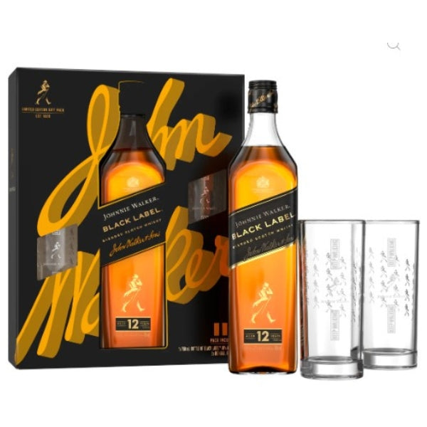 מארז ג'וני ווקר בלאק לייבל 700 מ"ל + 2 כוסות הייבול מהודרות