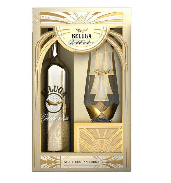 מארז בלוגה סלבריישן 1 ליטר וודקה איכותית + כוס ערכת מתנה יוקרתית