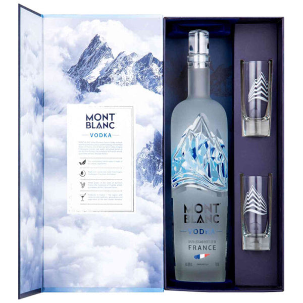 מארז וודקה 'מונט בלאנק' 1 ליטר + 2 כוסות אלכוהול אידאלי לחתונה ואירועים|