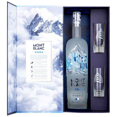 מארז וודקה 'מונט בלאנק' 1 ליטר + 2 כוסות אלכוהול אידאלי לחתונה ואירועים|