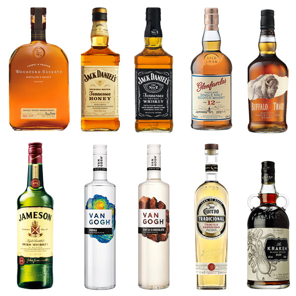 מיניאטורות וודקה וויסקי 50 מ''ל בקבוקים 10 יח' בושמילס בפאלו טרייס ג'יימסון ג'ק דניאלס ואן גוך וודפורד קראקן מהחנות יאן משקאות אילת|בקבוק וודפורד רזרב 1 ליטר ויסקי בורבון איכותי