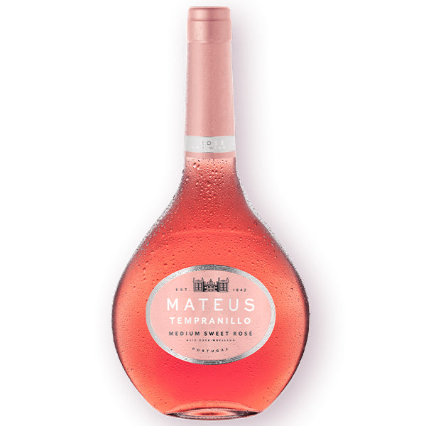 בקבוק יין מתאוס רוזה חצי יבש 750מ''ל עיצוב אלגנטי זן ענבים Tempranillo צבע ורוד עדין