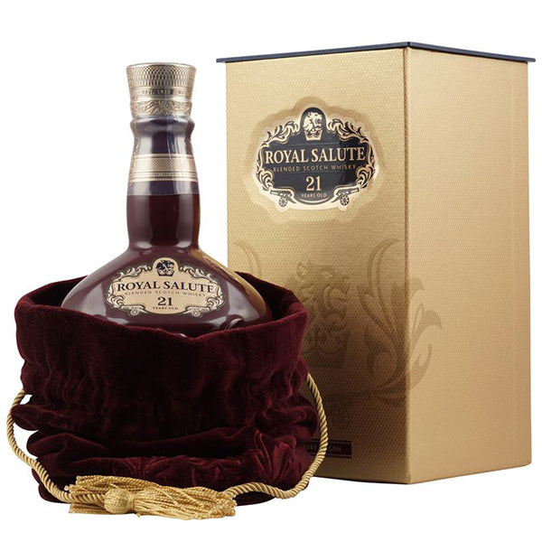 בקבוק וויסקי רויאל סאלוט 21 שנה 700 מ''ל עיטוף עם בד חום-סגול שיבס ריגל