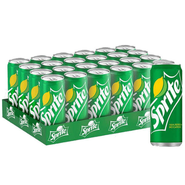 ארגז פחיות ספרייט 330 מ''ל 24 יח' קוקה קולה - משקה קליל בצבע ירוק עם סמלי תפוזים