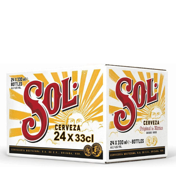 ארגז בירה סול 330 מ''ל 24 יח'' בירה לאגר קרטון בהיר עם לוגו