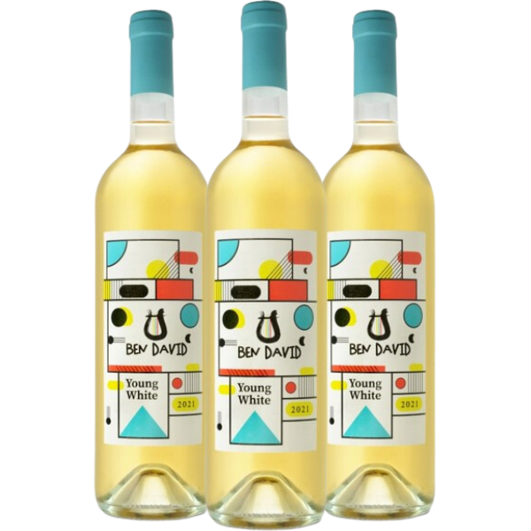 שלש בקבוקי שלישיית בן דוד לבן צעיר 750 מ''ל בן דוד עיצוב צבעוני 2021