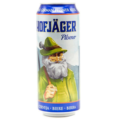 ארגז בירה פחית הופייגר פילזנר 500 מ''ל 24 יח' עם דימוי זקן בחולצה ירוקה וכובע בעיצוב צבעוני