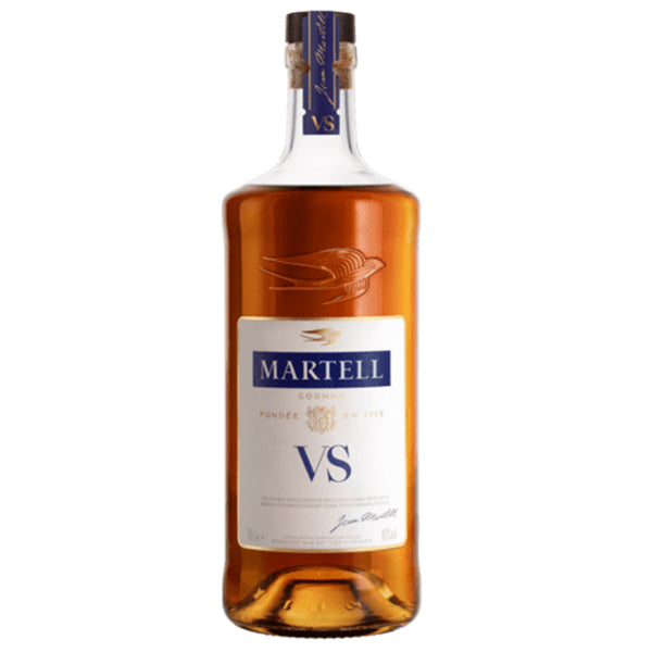 בקבוק מרטל וי.אס 700 מ''ל קוניאק איכות זהובה עשירה תוויות כחול ולבן