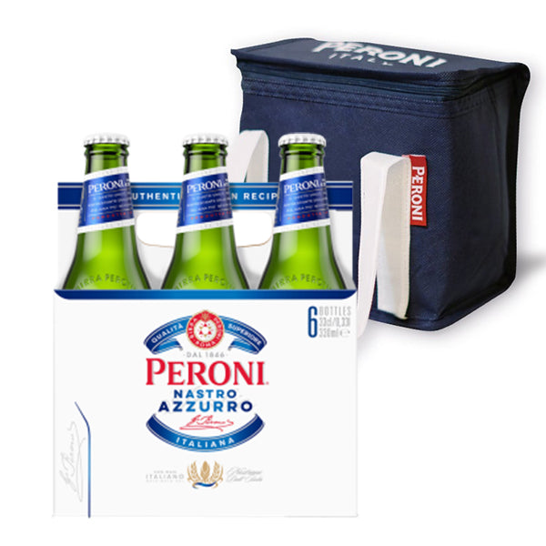 שישיית בירה פרוני 330 מ''ל עם תגים לבן וכחול + תיק שומר קורפרוני לבירה לאגר