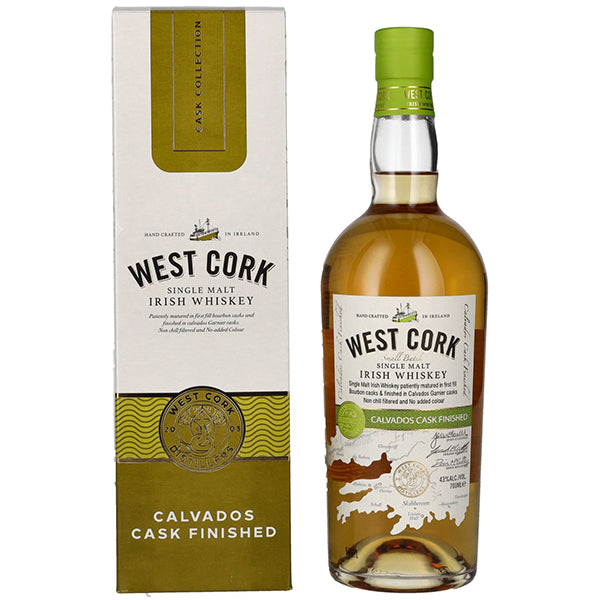 בקבוק וויסקי West Cork סינגל מאלט בחביות קלוודוס 700 מ''ל צבע ירוק ולבן