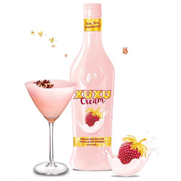 בקבוק ליקר קרם קסו קסו תות ושמנת 700 מ''ל וודקה בעיצוב אלגנטי ורוד