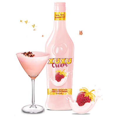 בקבוק ליקר קרם קסו קסו תות ושמנת 700 מ''ל וודקה בעיצוב אלגנטי ורוד