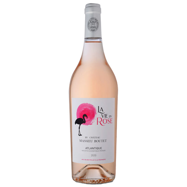 בקבוק שאטו מאסיו בוטה לה וי רוזה 750 מ''ל יין רוזה עם תווית פלמינגו ורקע ורוד