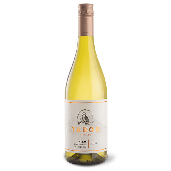 בקבוק יין לבן תבור אדמה שרדונה 750 מ'ל עם תווית קרם ופס ורוד מתכתי