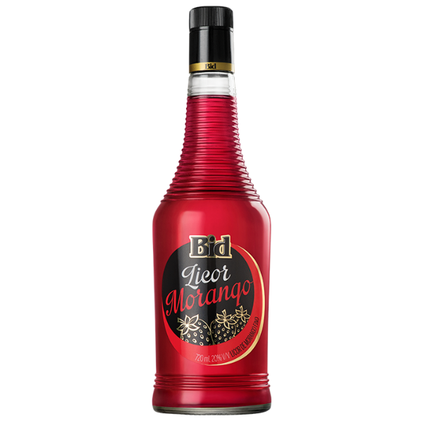 בקבוק ליקר ביד תותים 720 מ''ל בצבע אדום עז עם תווית שחורה וזהב