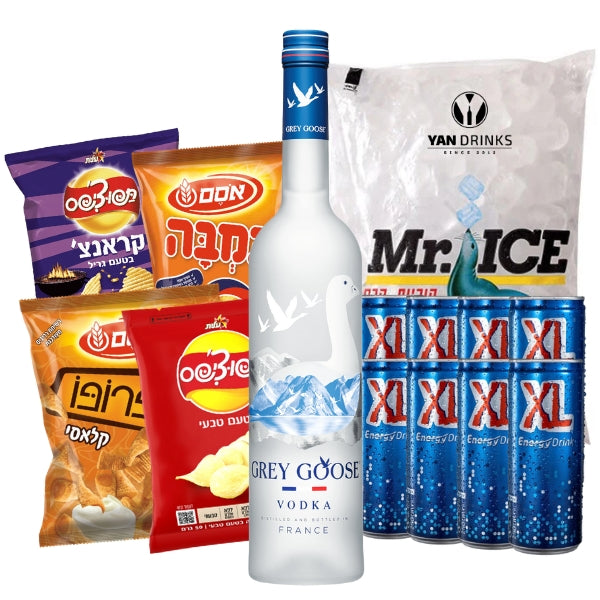 מארז גרייגוס 1 ליטר + 8 פחיות אקסל + קרח + 3 חטיפים