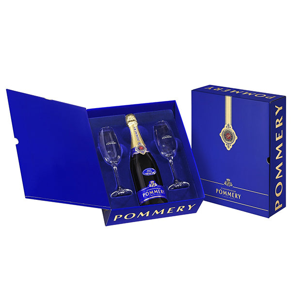 מארז פומרי ברוט עם 2 כוסות 750 מ''ל מעוצבות אלכוהול לחתונה ואירועים יין מבעבע