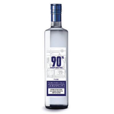 בקבוק CB כוהל 90% 500 מ''ל לחתונה ואירועים תווית כחולה ולבנה עם טקסט איכות בכל טיפה
