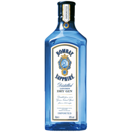 ג'ין בומביי ספייר כחול בהיר 700 מ''ל תכולה אלכוהולית 40% תווי זהב ולבן