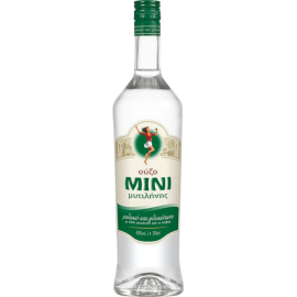 בקבוק אוזו פלומארי מיני 750 מ''ל צלול עם תווית ירוק-לבן ורקדנית מסורתית