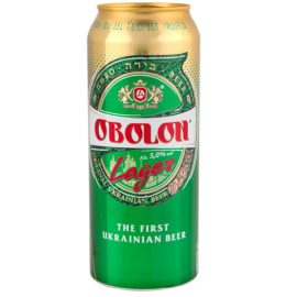 פחית בירה לאגר אובולון 500 מ''ל בצבע ירוק וזהב עם כיתוב OBOLON